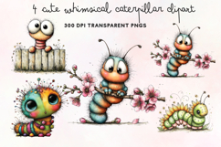 Cute Whimsical Caterpillar Clipart PNG Product Image 1