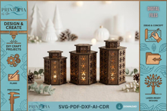 Laser Cut Christmas Lantern Wooden Snowflake Tealight Lamps Product Image 1