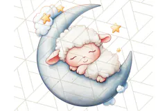 Sleeping Baby Animals PNG, Moon and Stars Nursery Clipart Product Image 5