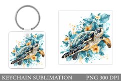Turtle Keychain Sublimation. Sea Turtle Keychain Design Product Image 1