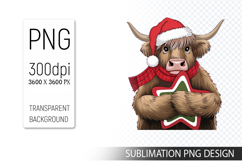 Cute Christmas Highland Cow , Animal Sublimation Clipart PNG Product Image 1