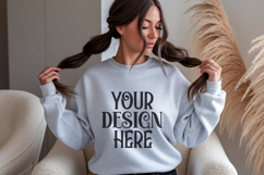 Ash Gildan 18000 Sweatshirt Mockup,G18000 Crewneck Sweatshir Product Image 1