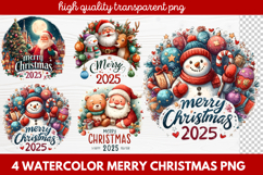 4 Watercolor Merry Christmas PNG | Festive Holiday Product Image 1
