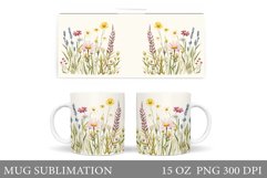 Wildflowers Mug Sublimation. Flowers Mug Wrap Design Product Image 1