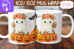 Cute Halloween mug wrap PNG, Cute ghost and pumpkins png Product Image 2