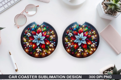 Flowers Car Coaster Sublimation|Christmas Coaster PNG Design Product Image 1