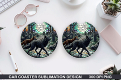 Foxes Wolves Car Coaster Sublimation| Foxes Coaster PNG Product Image 1