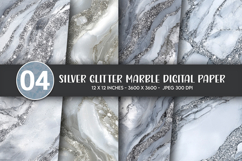 Silver Glitter Marble Digital Paper Product Image 1