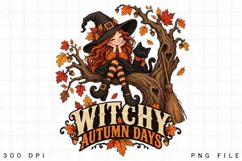 Witchy Autumn Days PNG, Cute Fall Witch Cat Sublimation Product Image 4