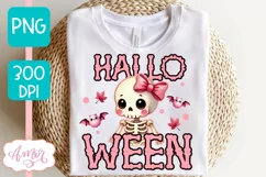 Pink Halloween sublimation PNG | Cute skeleton shirt PNG Product Image 2