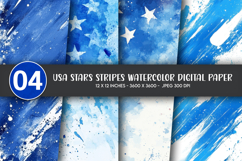 USA Stars Stripes Watercolor Digital Paper Product Image 1