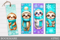 Christmas Sloth Bookmark. Cute Snowman Bookmark Printable Product Image 1