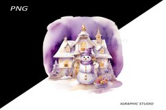 Purple Snowman Clipart, Gold and Purple Chistmas Clipart Product Image 1