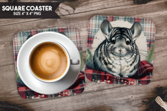 Chinchilla, Pets &amp; Animals, Buffalo Plaid Square Coaster PNG Product Image 1