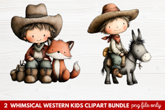 2 Whimsical Western Kids Clipart | Cute Cowboy &amp; Cowgirl PNG Product Image 1