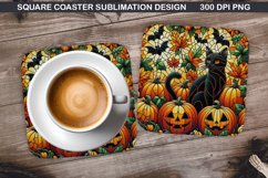 Halloween Cat Coaster Sublimation, Halloween Coaster PNG Product Image 1
