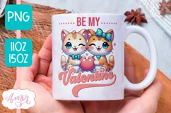 Be my Valentine mug wrap PNG, cute cat couple mug png Product Image 1