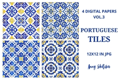 4 Portuguese Tiles Azulejos Seamless Pattern Digital Papers Product Image 1