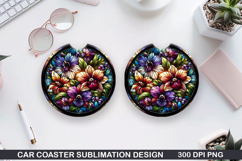 Flower Car coaster sublimation, Summer Coaster PNG Design Product Image 1