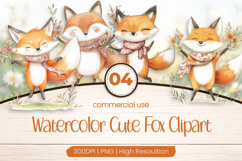 Watercolor Cute Fox Clipart PNG Product Image 1