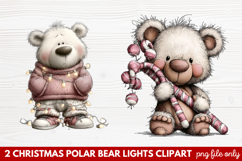 Christmas Polar Bear Lights Clipart | Cute Holiday Bear PNG Product Image 1