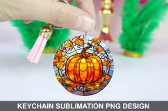 Pumpkin Keychain Sublimation, Round Keychain PNG Design Product Image 1