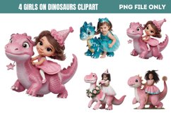 Girls on Dinosaurs Clipart PNG Product Image 1