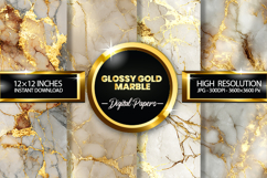 Glossy Gold marble Digital Papers - 04 variations Product Image 1