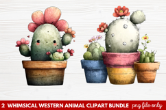 2 Whimsical Western Animal Clipart | Cute Cowboy Animals PNG Product Image 1