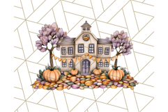 Fall Town Building Clipart PNG, Autumn Home Decor Scenes Product Image 5