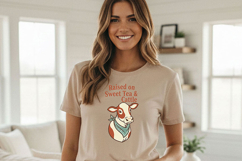Raised on Sweet Tea &amp; Cattle Png Western Cowgirl Sublimation Product Image 1