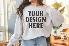 Gildan 18000 Ash Mockup , Crewneck Sweatshirt Boho Mock-up Product Image 1