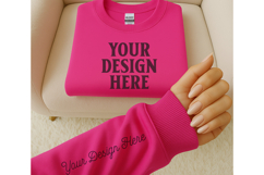 Gildan 18000 Safety Pink Sleeve Sweatshirt Mockup | Cozy Product Image 1