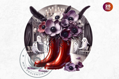 Halloween Floral Rain Boots - Cute Witchy Garden Clipart PNG Product Image 10