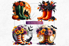 Halloween Floral Rain Boots - Cute Witchy Garden Clipart PNG Product Image 4