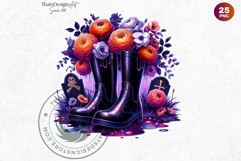 Halloween Floral Rain Boots - Cute Witchy Garden Clipart PNG Product Image 5
