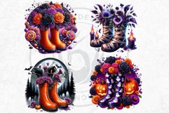 Halloween Floral Rain Boots - Cute Witchy Garden Clipart PNG Product Image 7