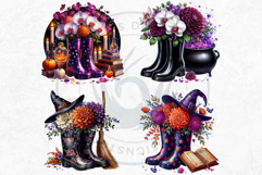 Halloween Floral Rain Boots - Cute Witchy Garden Clipart PNG Product Image 8