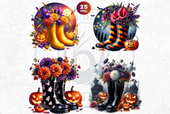 Halloween Floral Rain Boots - Cute Witchy Garden Clipart PNG Product Image 9