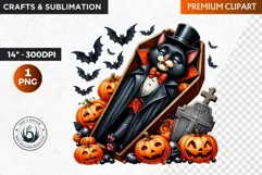 Halloween Clipart ,kitten Vampire PNG, Black cat sublimation Product Image 1
