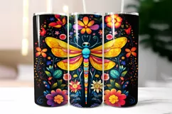 Folk Dragonfly with Flowers Tumbler Wrap Sublimation Product Image 2