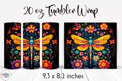 Folk Dragonfly with Flowers Tumbler Wrap Sublimation Product Image 1