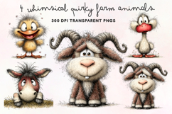 Whimsical Quirky Farm Animals Clipart PNG Product Image 1