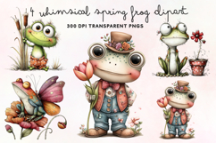 Whimsical Spring Frog Clipart PNG Product Image 1