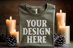 Christmas Bella Canvas 3001 Heather Olive Folded Tshirt Moc Product Image 1