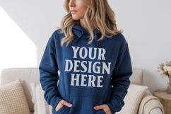 Navy Gildan 18500 Hoodie Sweatshirt Mockup, 185 mock-up Product Image 1