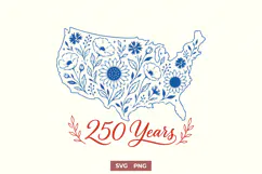 America 250 SVG - USA 250th Anniversary PNG - Floral Design Product Image 1