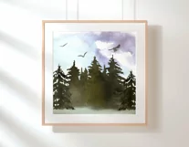 Watercolor landscape clipart. Forest Sublimation PNG Product Image 5
