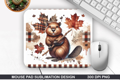 Beaver Mouse Pad Sublimation, Autumn Mouse Pad PNG Design Product Image 1