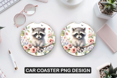 Raccoon Car Coaster Sublimation| Animal Coaster PNG Product Image 1